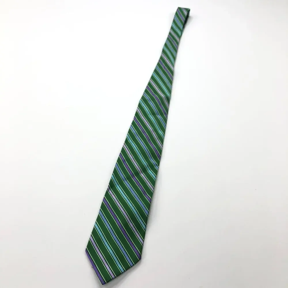 Brooks Brothers Makers 100% Silk Neck Tie Men’s Striped Green 60 Inch By 3.5